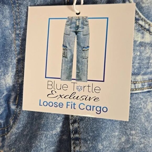 NWT Urban Outfitters BDG Denim Blue Turtle Exclusive Blue Cargo Wide Leg Jeans - Picture 4 of 11